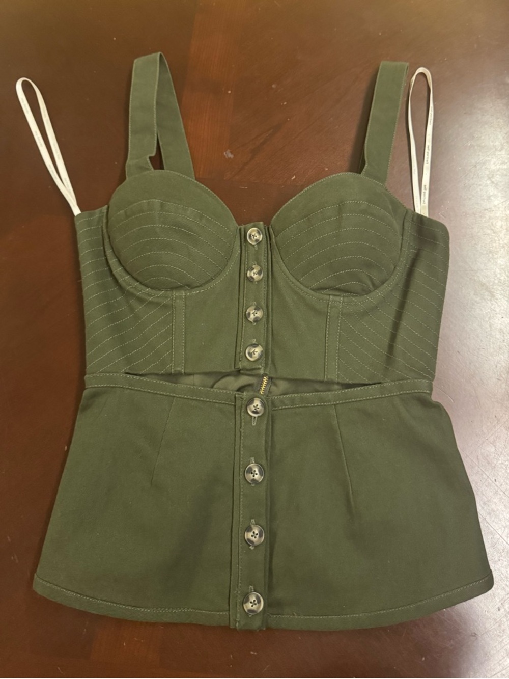 Self-Portrait Olive Green Bustier Button-Front Camisole
